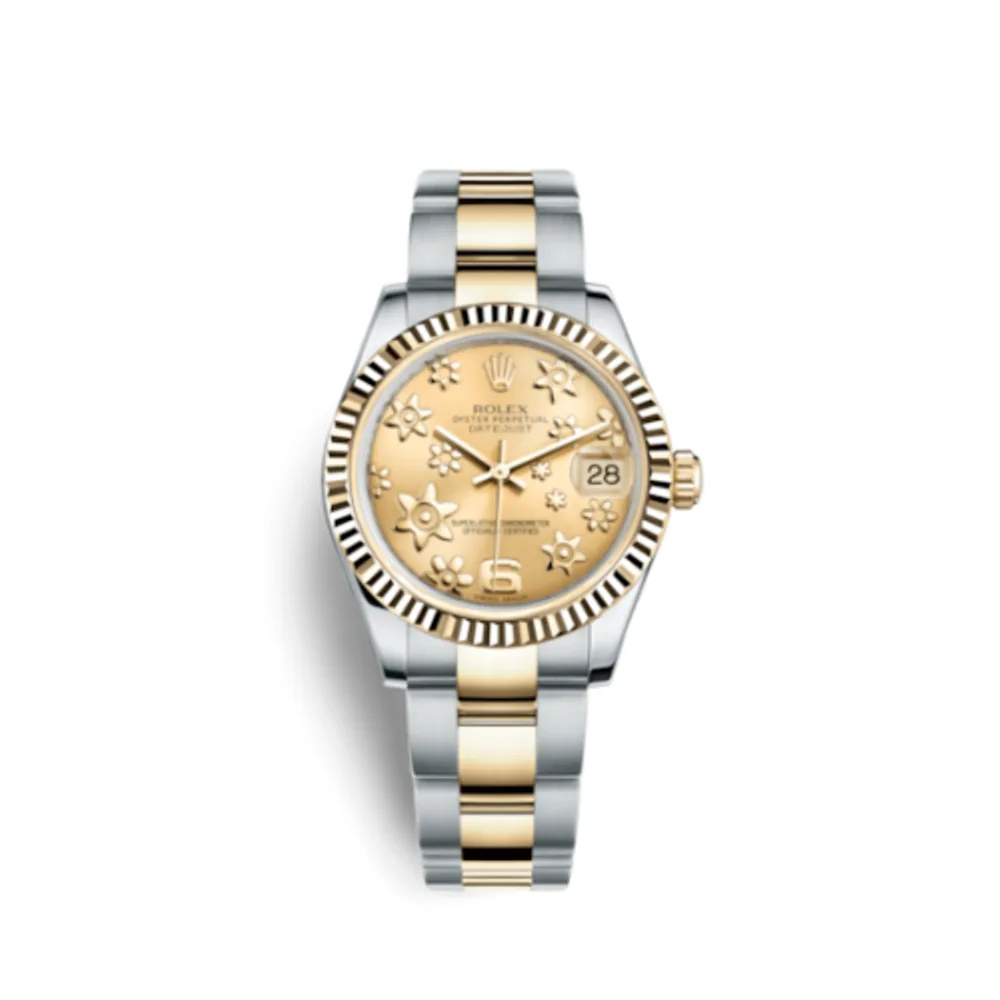Rolex Datejust 31 Rolesor Yellow Fluted / Oyster / Champagne Floral