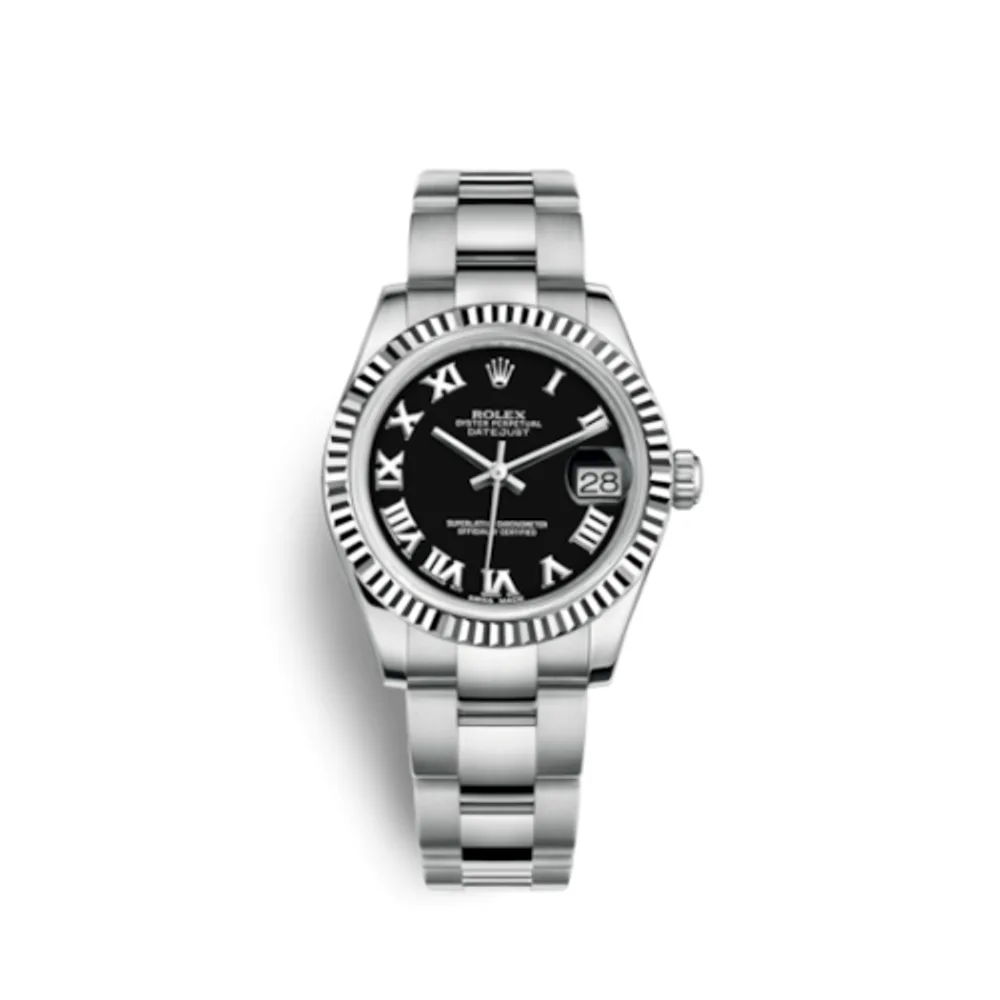 Rolex Datejust 31 Stainless Steel Fluted / Oyster / Black - Roman
