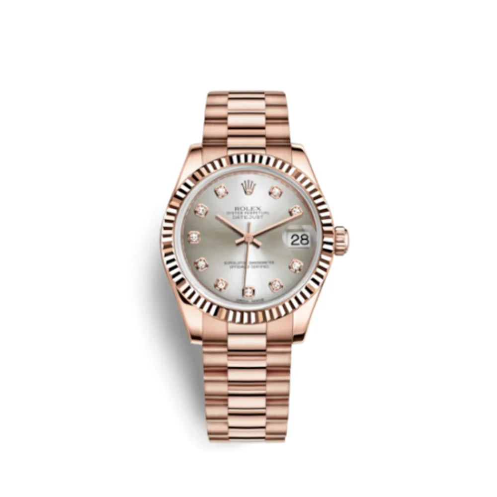 Rolex Datejust 31 Everose Fluted / President / Silver Diamond