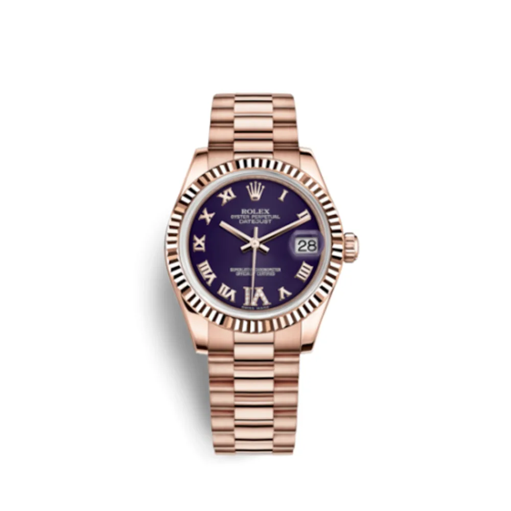 Rolex Datejust 31 Everose Fluted / President / Purple Roman