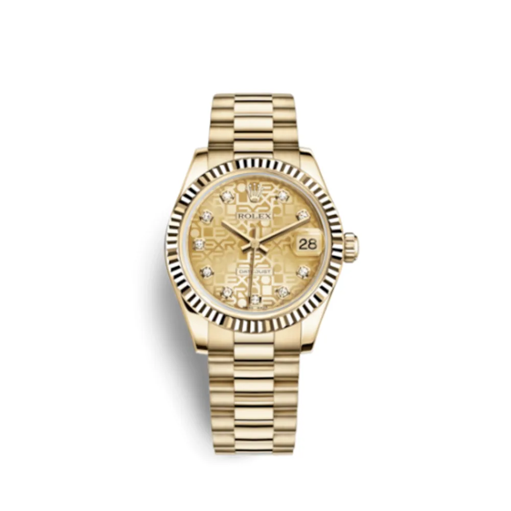 Rolex Datejust 31 Yellow Gold Fluted / President / Champagne Computer