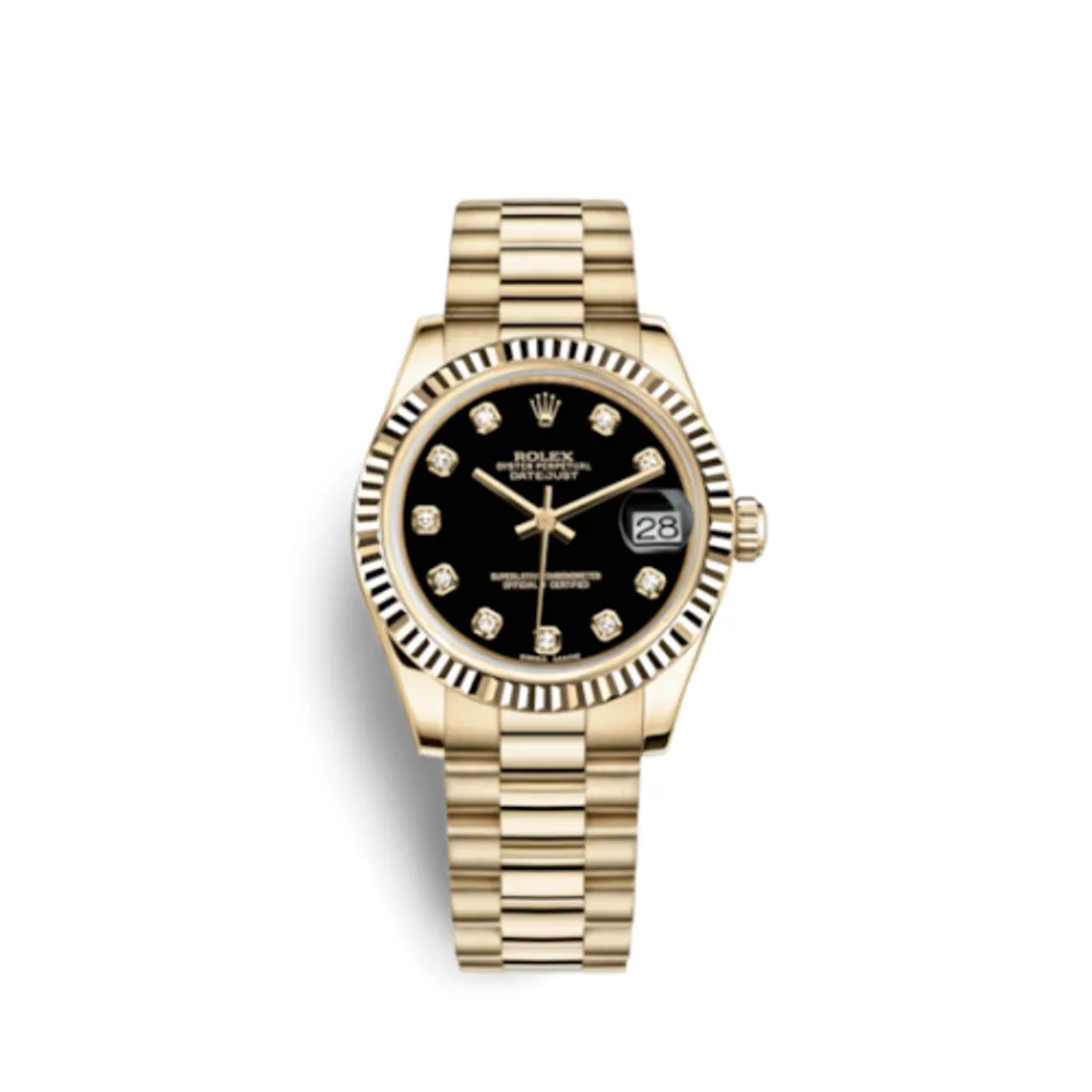 Rolex Datejust 31 Yellow Gold Fluted / President / Black Diamond