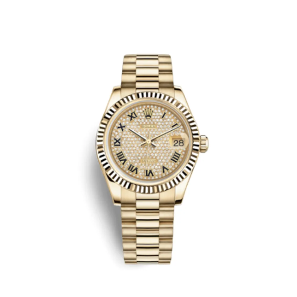 Rolex Datejust 31 Yellow Gold Fluted / President / Paved Roman