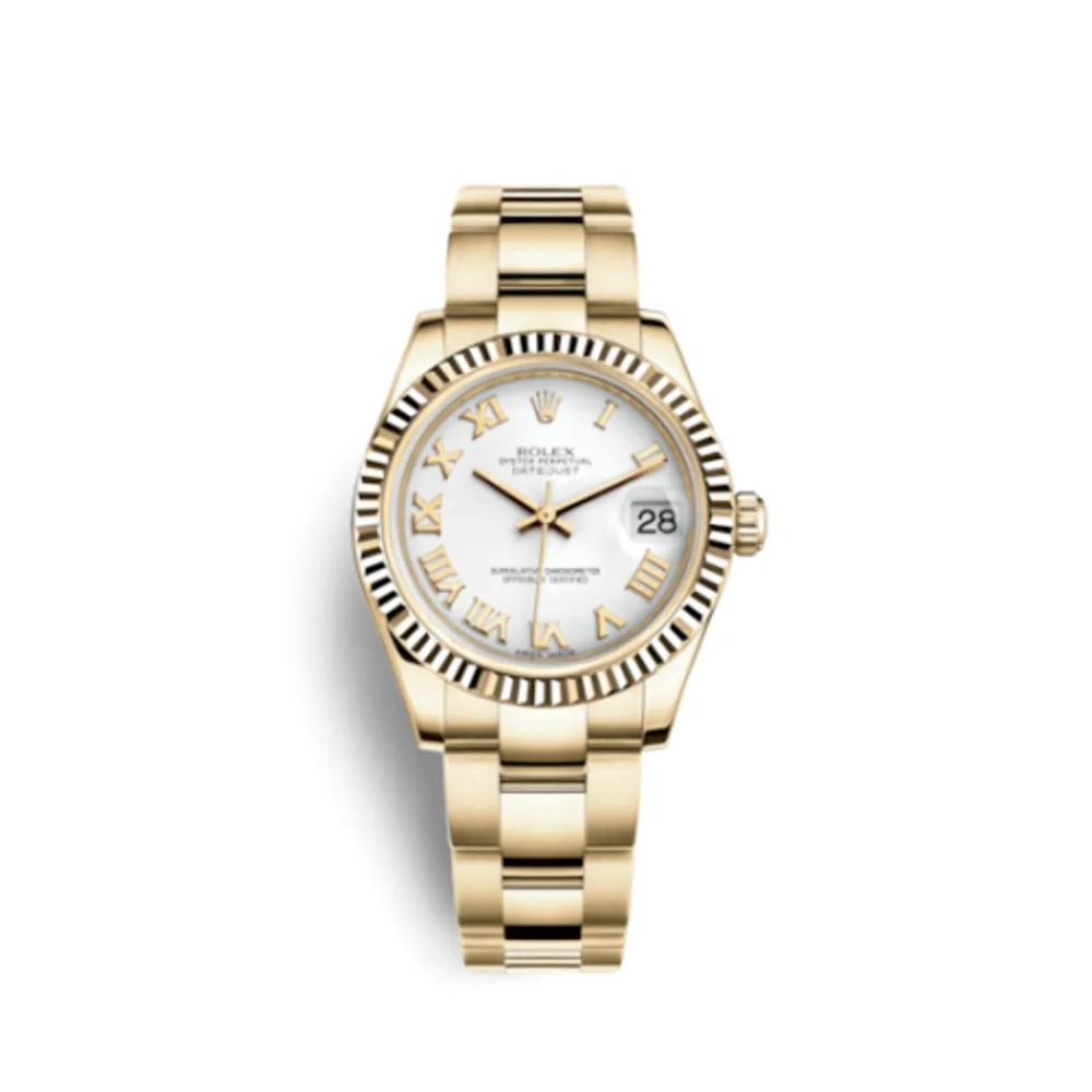 Rolex Datejust 31 Yellow Gold Fluted / Oyster / White Roman