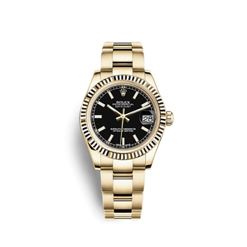Rolex Datejust 31 Yellow Gold Fluted / Oyster / Black