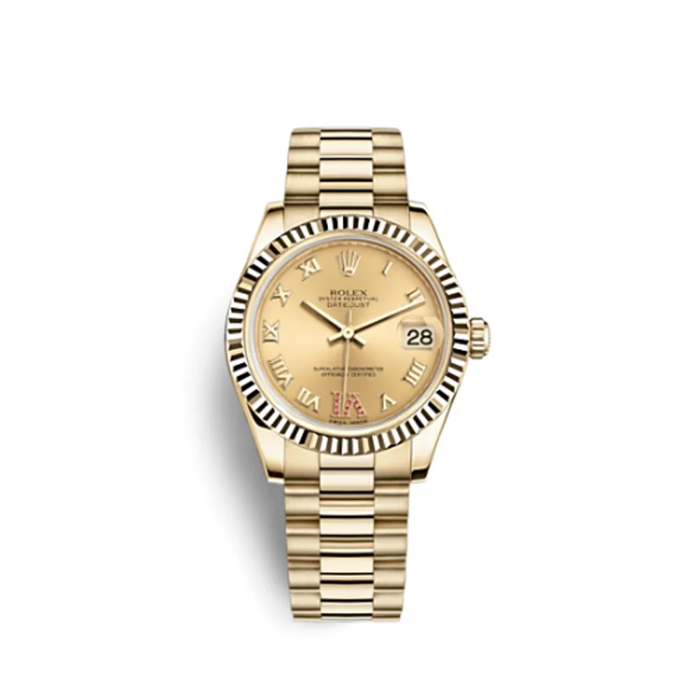 Rolex Datejust 31 Yellow Gold Fluted / President / Champagne Roman