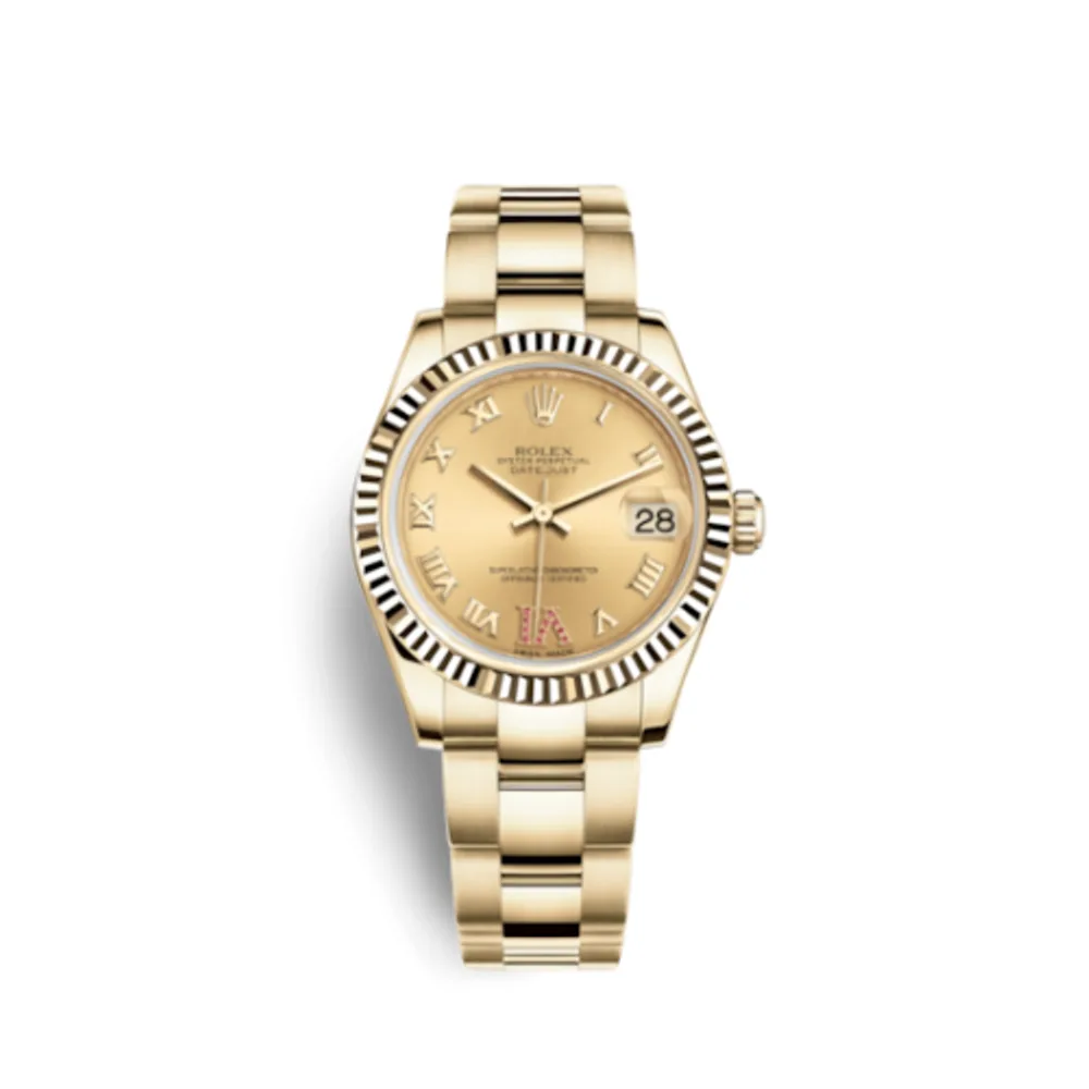 Rolex Datejust 31 Yellow Gold Fluted / Oyster / Champagne Roman