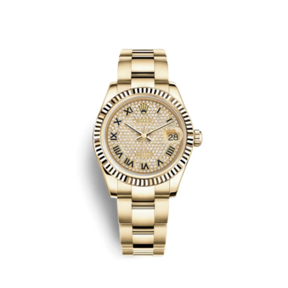 Rolex Datejust 31 Yellow Gold Fluted / Oyster / Paved Roman