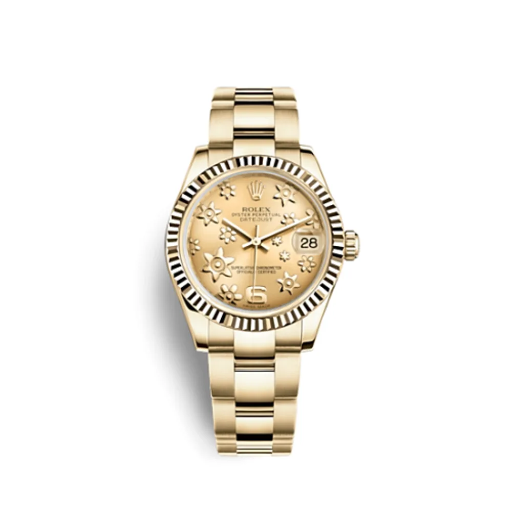 Rolex Datejust 31 Yellow Gold Fluted / Oyster / Champagne Floral