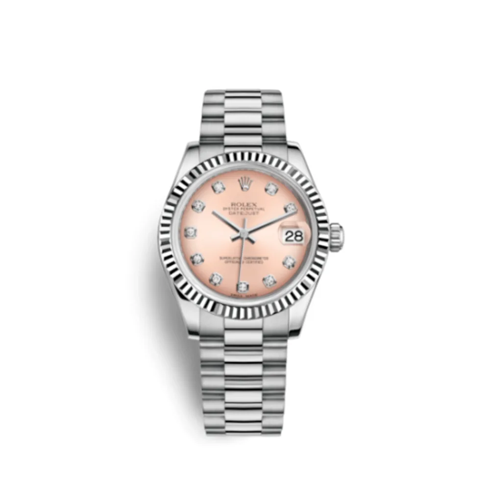Rolex Datejust 31 White Gold Fluted / President / Pink Diamond