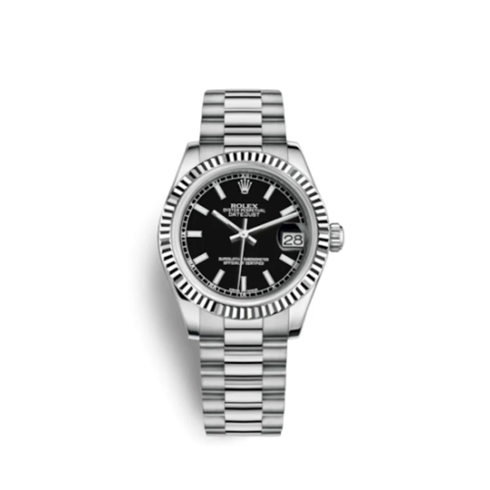 Rolex Datejust 31 White Gold Fluted / President / Black