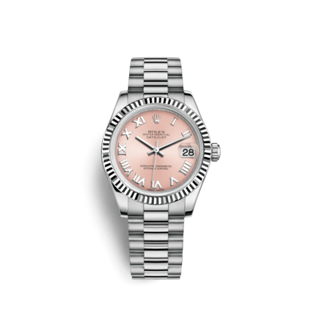 Rolex Datejust 31 White Gold Fluted / President / Pink Roman