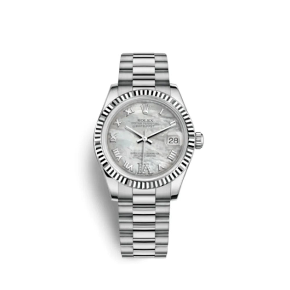 Rolex Datejust 31 White Gold Fluted / President / MOP Roman