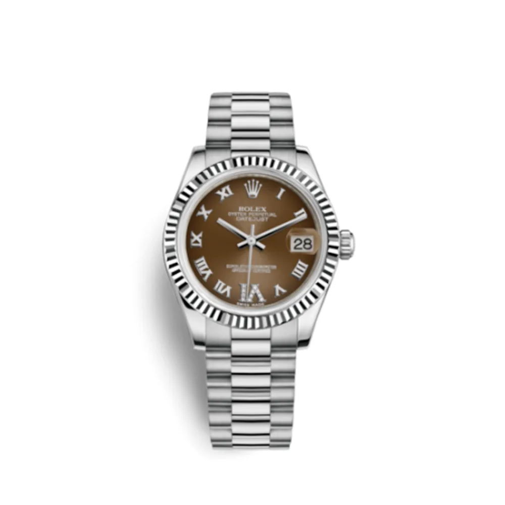 Rolex Datejust 31 White Gold Fluted / President / Bronze Roman