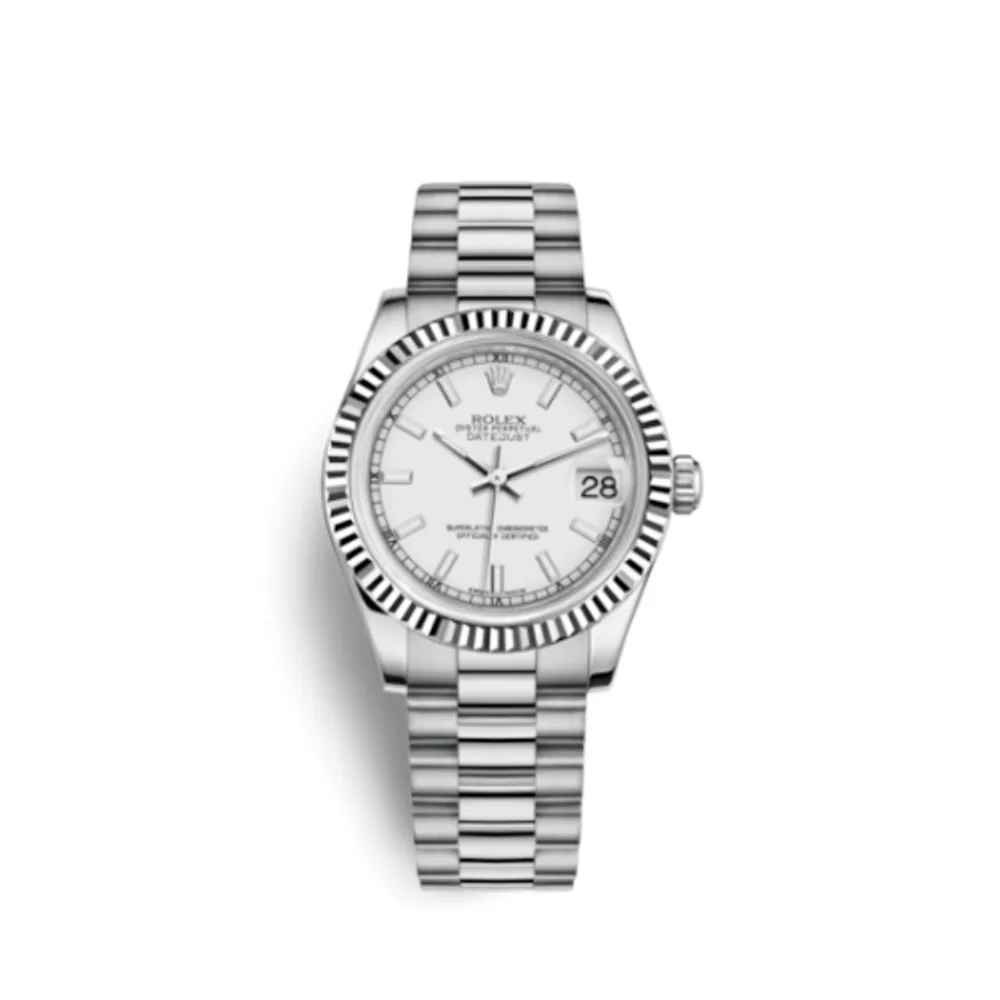 Rolex Datejust 31 White Gold Fluted / President / White