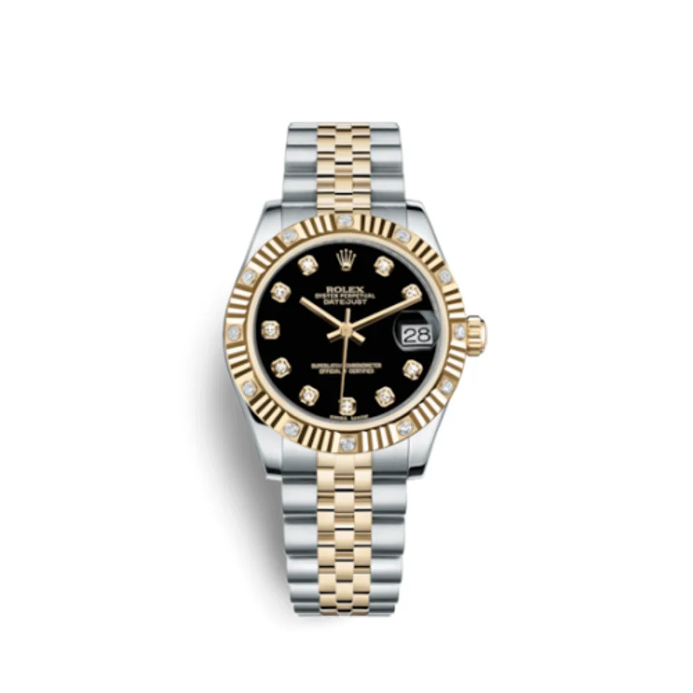 Rolex Datejust 31 Rolesor Yellow Fluted Diamond / Jubilee / Black Diamond