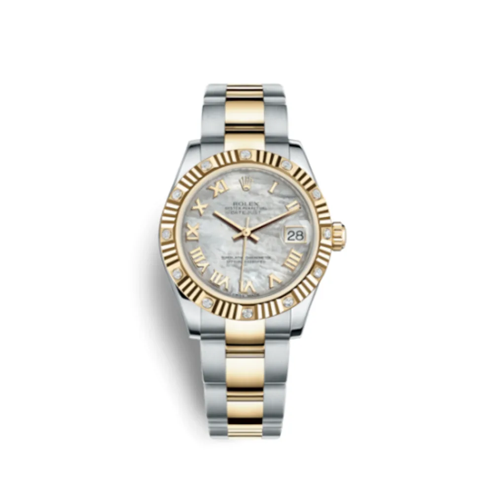 Rolex Datejust 31 Rolesor Yellow Fluted Diamond / Oyster / MOP Roman