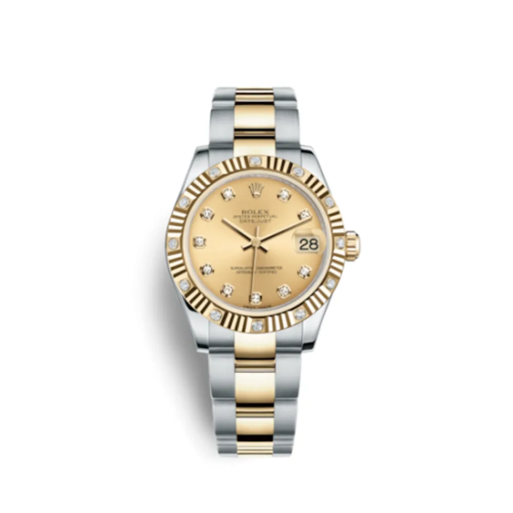 Rolex Datejust 31 Rolesor Fluted Diamond / Oyster / Champagne Diamond