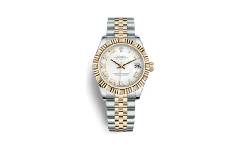 Rolex Datejust 31 Rolesor Yellow Fluted Diamond / Jubilee / White Roman