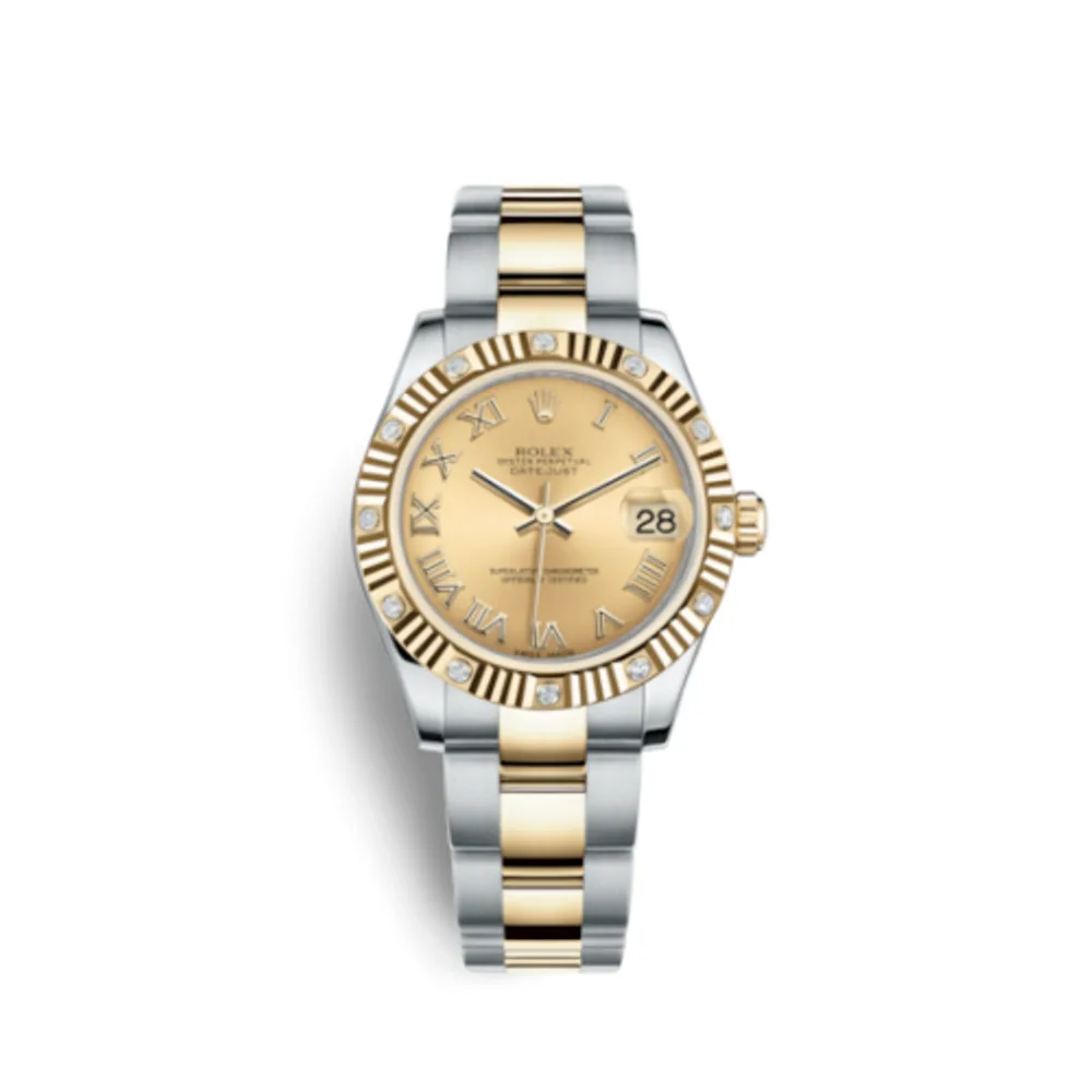 Rolex .Datejust 31 Rolesor Fluted Diamond / Oyster / Champagne Roman