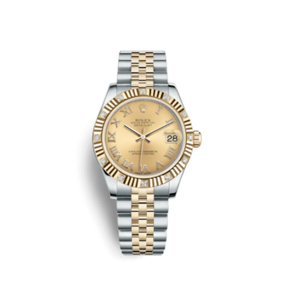 Rolex Datejust 31 Rolesor Yellow Fluted Diamond / Jubilee / Champagne Roman