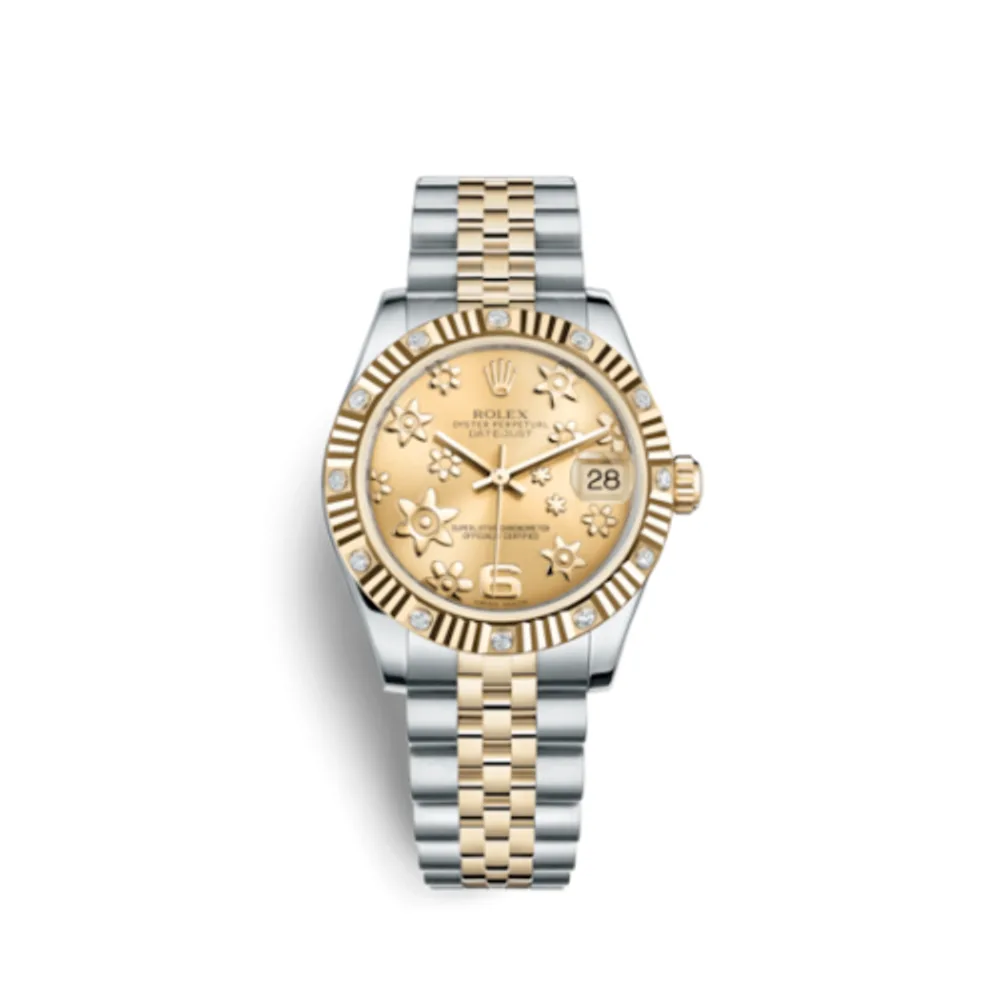 Rolex Datejust 31 Rolesor Yellow Fluted Diamond / Jubilee / Champagne Floral