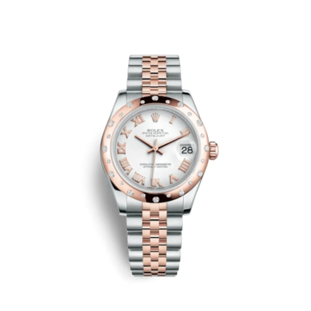 Rolex Datejust 31 Rolesor Everose Domed Diamond / Jubilee / White Roman