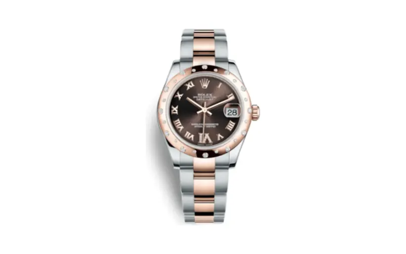Rolex Datejust 31 Rolesor Everose Domed Diamond / Oyster / Chocolate Roman