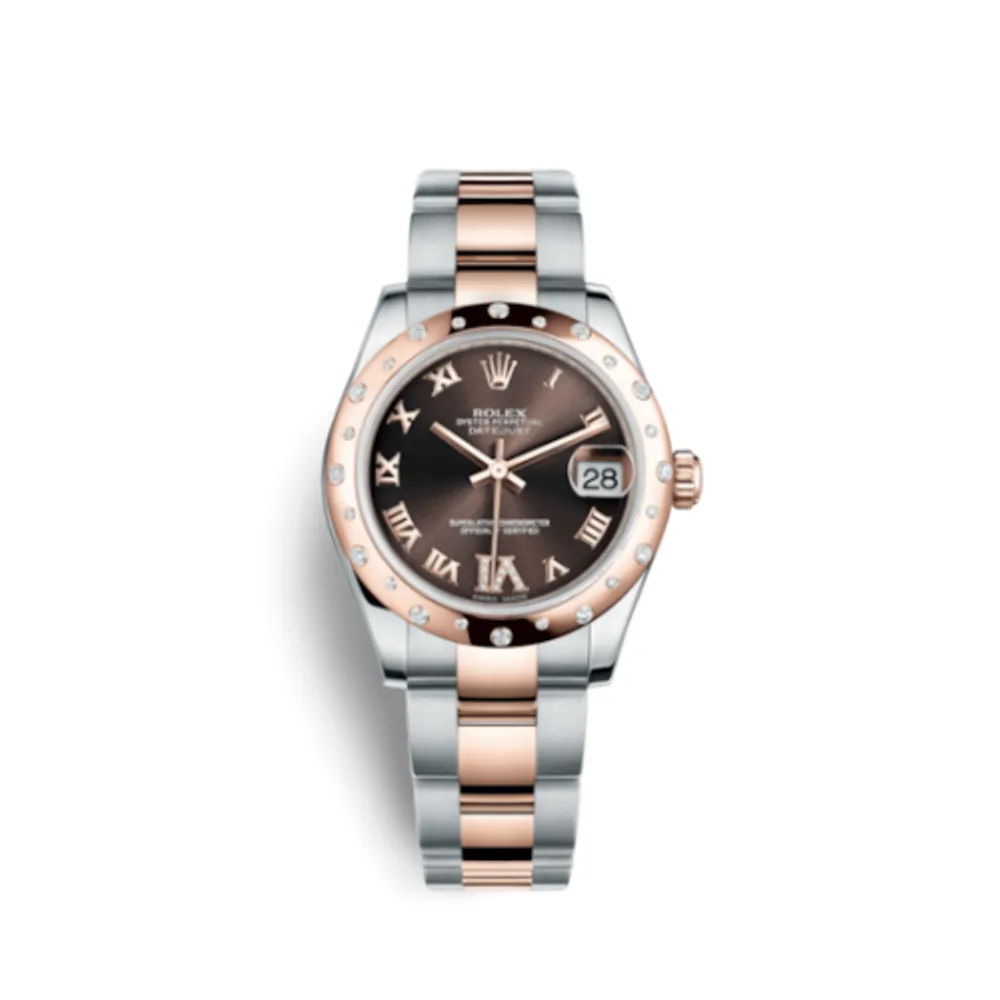 Rolex Datejust 31 Rolesor Everose Domed Diamond / Oyster / Chocolate Roman