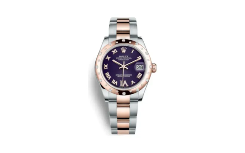 Rolex Datejust 31 Rolesor Everose Domed Diamond / Oyster / Purple Roman