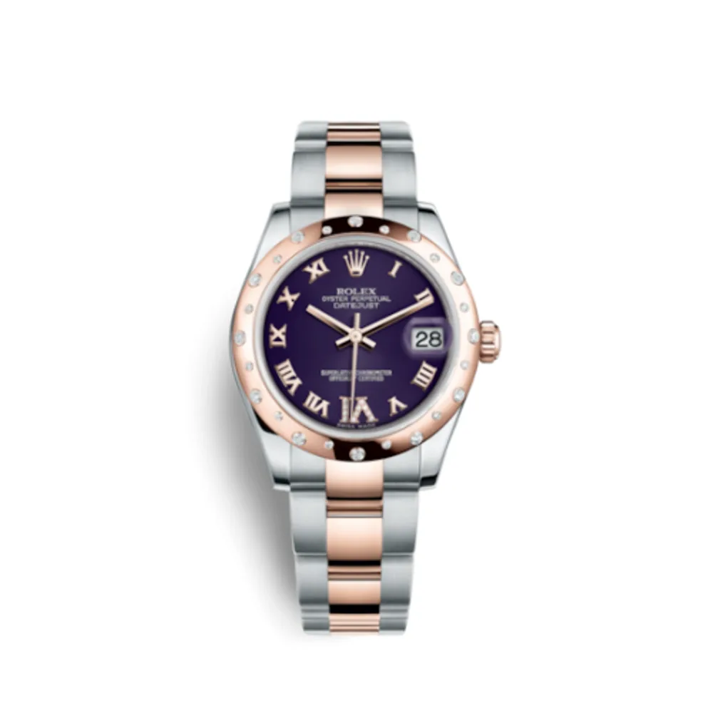Rolex Datejust 31 Rolesor Everose Domed Diamond / Oyster / Purple Roman