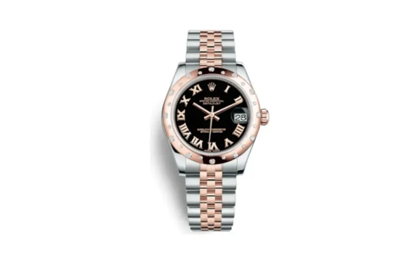 Rolex Datejust 31 Rolesor Everose Domed Diamond / Jubilee / Black Roman