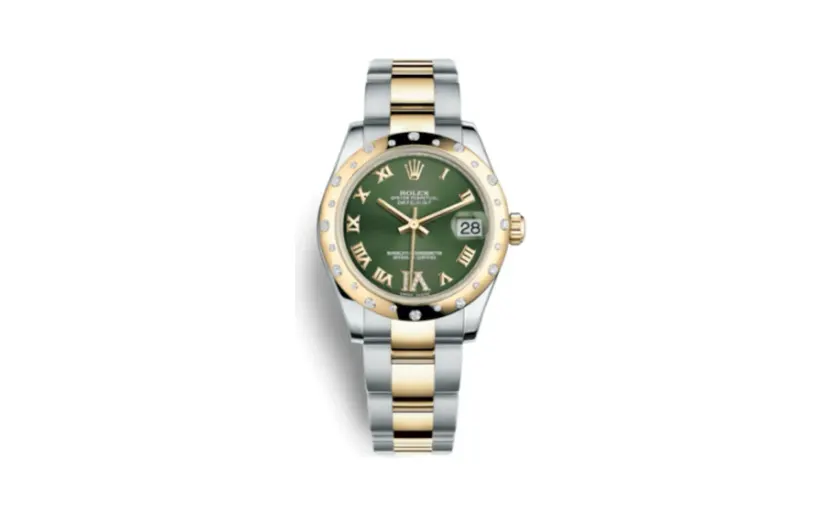 Rolex Datejust 31 Rolesor Yellow Domed Diamond / Oyster / Olive Green Roman
