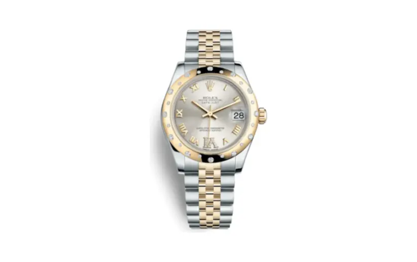 Rolex Datejust 31 Rolesor Yellow Domed Diamond / Jubilee / Silver Roman