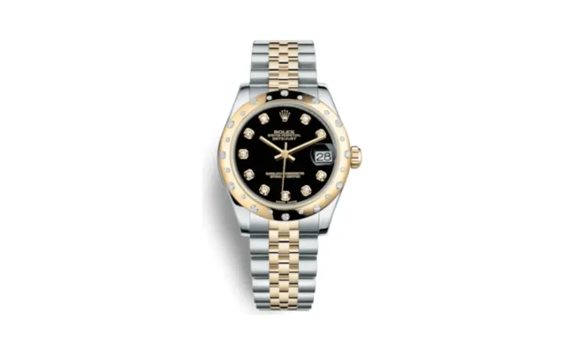 Rolex Datejust 31 Rolesor Yellow Domed Diamond / Jubilee / Black Diamond
