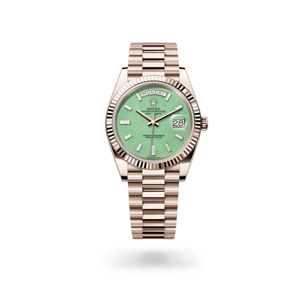 Rolex Oyster Perpetual Day-Date 40, 18 kt Jubilee Gold, Light green aventurine dial
