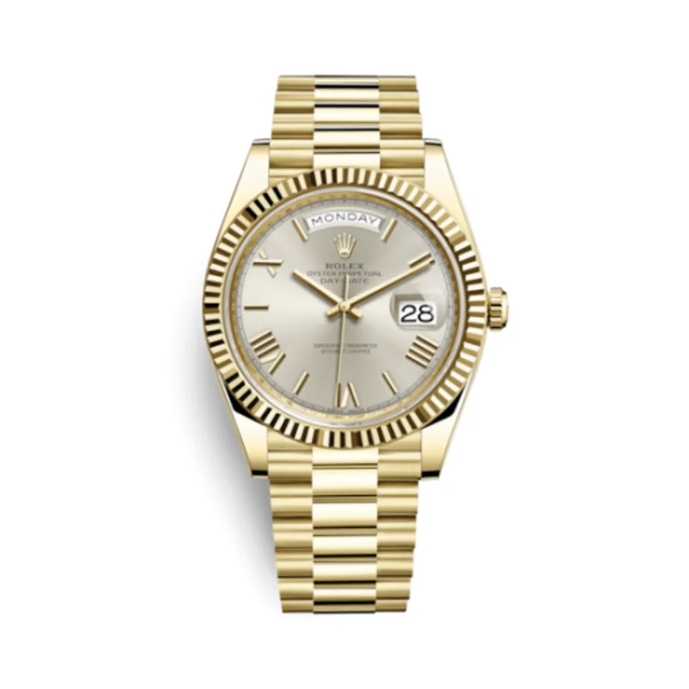 Rolex Day-Date 40 Yellow Gold - Fluted / Silver - Roman
