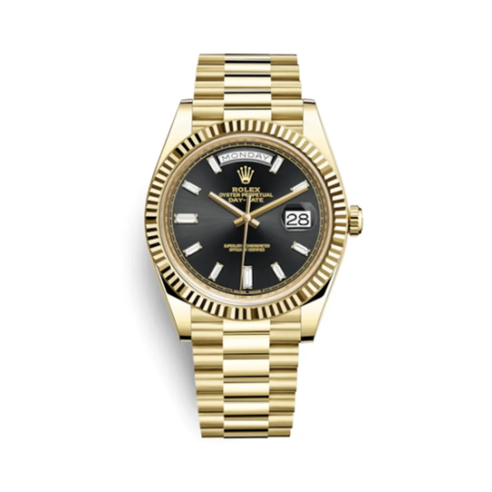Rolex Day-Date 40 Yellow Gold / Black - Baguette