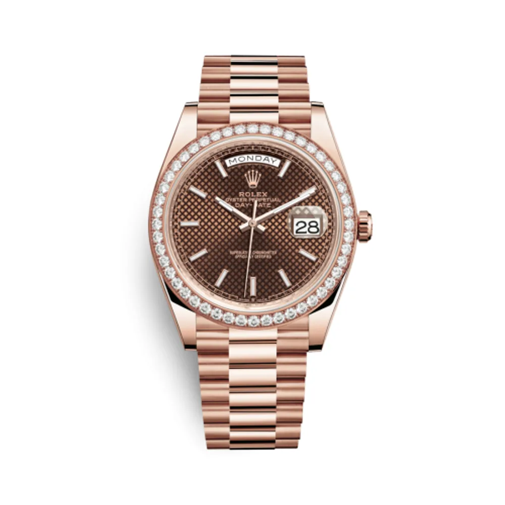 Rolex Day-Date 40 Everose / Diamond / Chocolate - Diagonal Motif