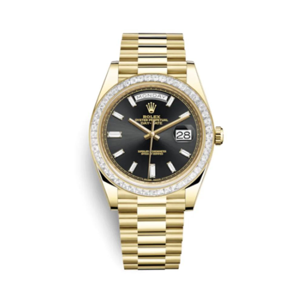 Rolex Day-Date 40 Yellow Gold - Baguette / Black - Baguette