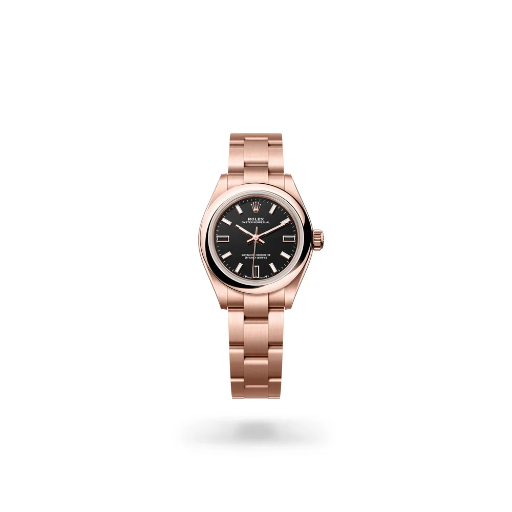 Rolex Oyster Perpetual 28, 18 kt Everose gold, Black dial