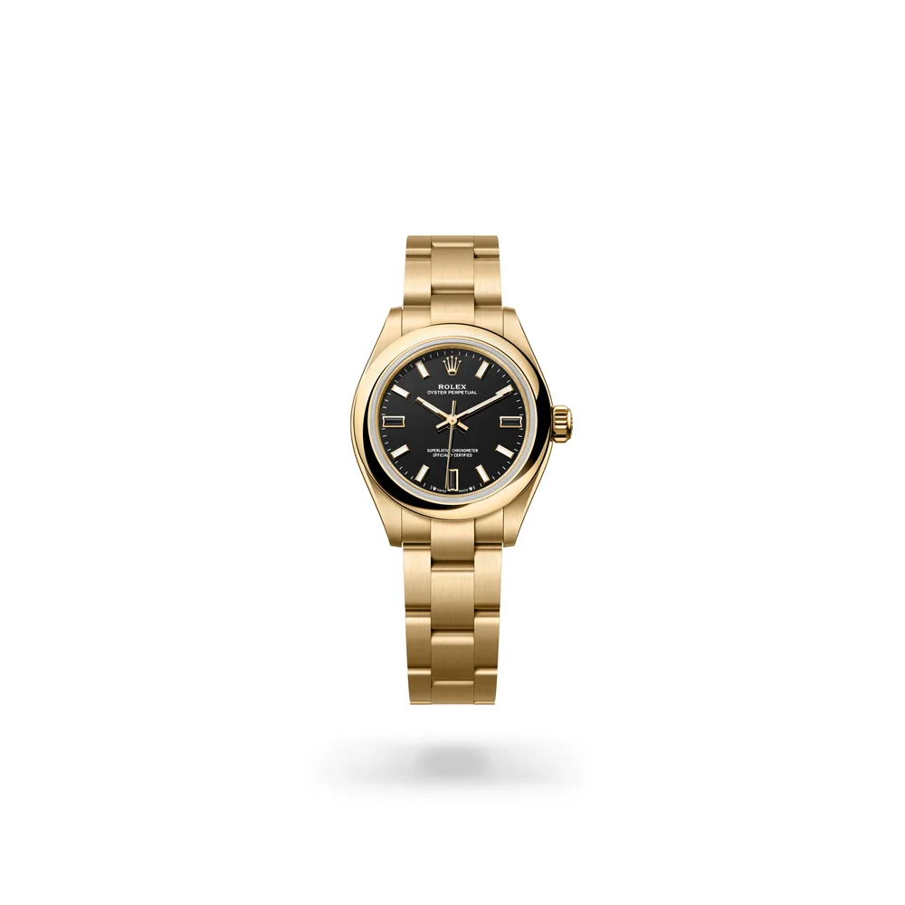 Rolex Oyster Perpetual 28, 18 kt yellow gold, Black dial