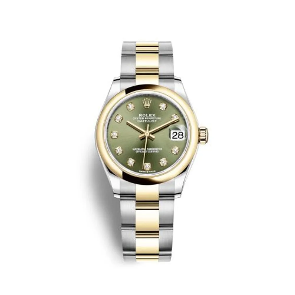 Rolex Datejust 31 Stainless Steel / Yellow Gold / Domed / Olive - Diamond / Oyster