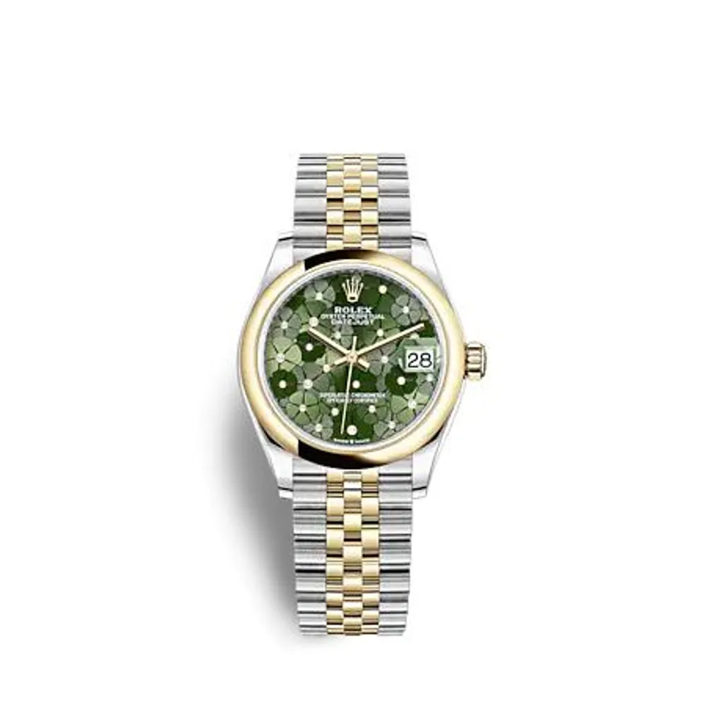 Rolex Datejust 31 Stainless Steel / Yellow Gold / Domed / Olive - Floral / Jubilee