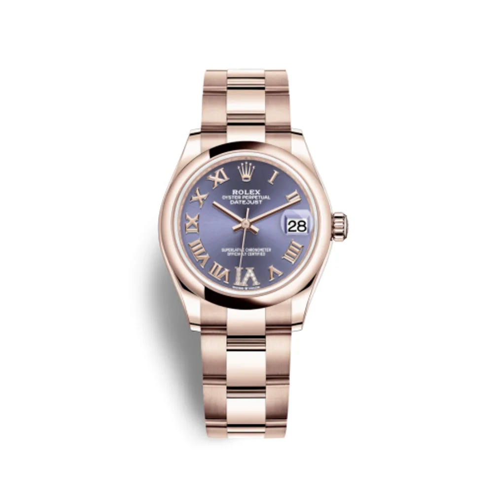 Rolex Datejust 31 Rose Gold / Domed / Aubergine - Roman / Oyster