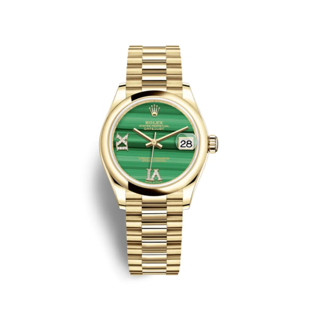 Rolex Datejust 31 Yellow Gold / Domed / Malachite / President