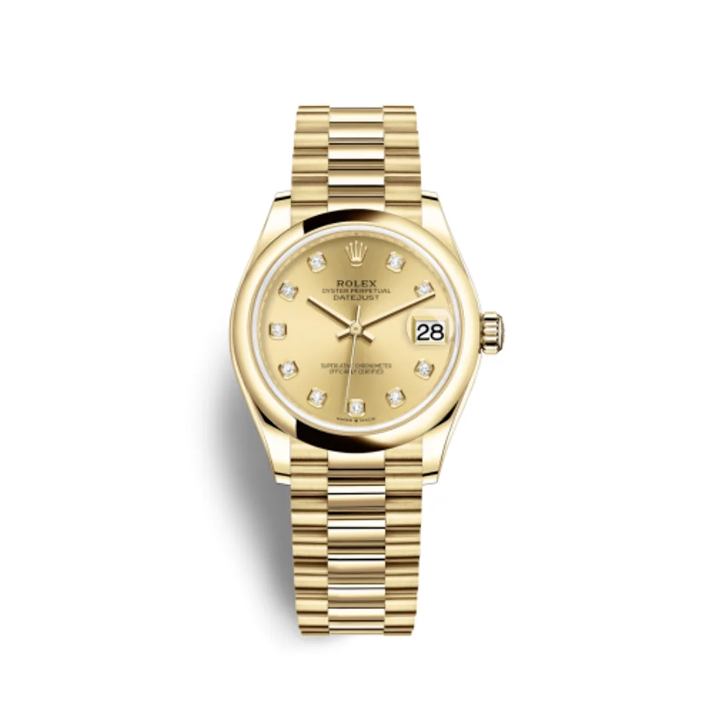 Rolex Datejust 31 Yellow Gold / Domed / Champagne - Diamond / President