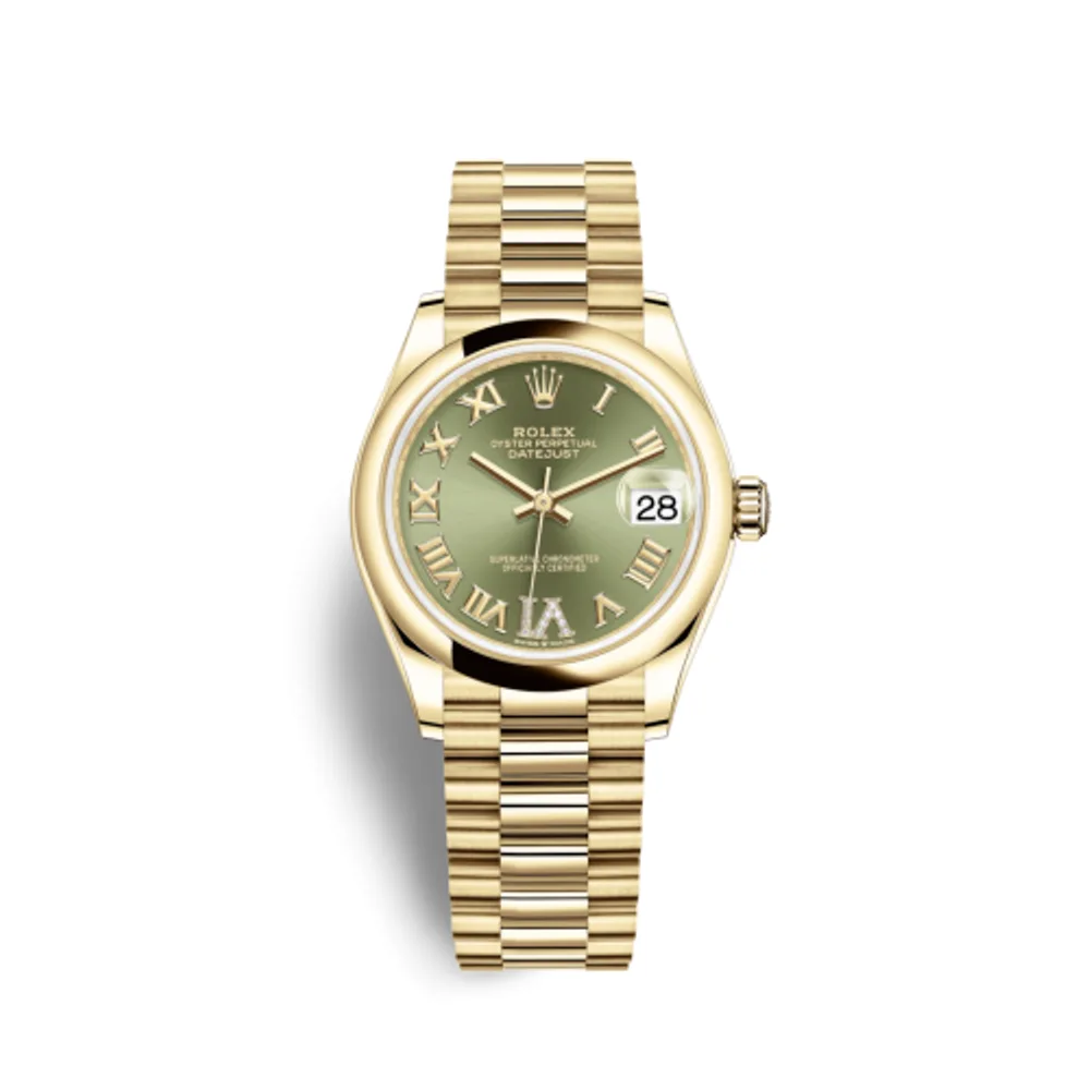 Rolex Datejust 31 Yellow Gold / Domed / Olive - Roman / President