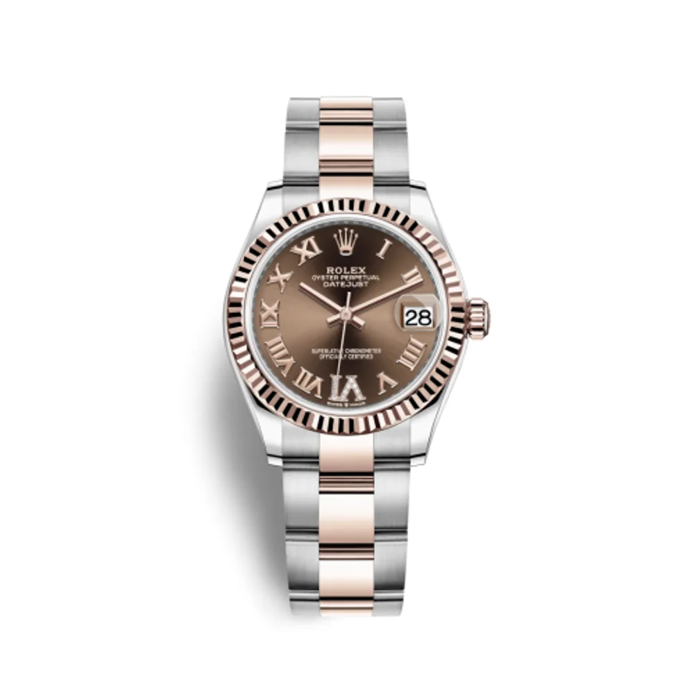 Rolex Datejust 31 Stainless Steel/ Rose Gold / Fluted / Chocolate - Roman / Oyster