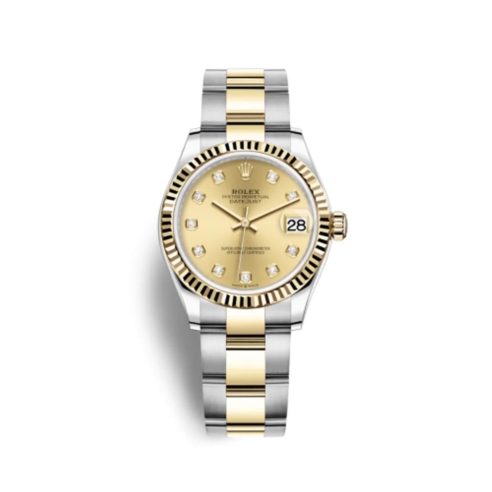Rolex Datejust 31 Stainless Steel / Yellow Gold / Fluted / Champagne - Diamond / Oyster